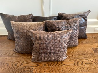 Set Of 6 Leather Decorative Pillows
