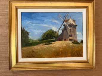 Oil Painting Windmill In Gold Frame