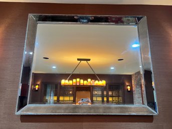 Large Decorative Mirror With Beveled Glass And Beaded Trim