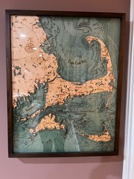 Raised Wood Map Of Cape Cod In Dark Wood Frame