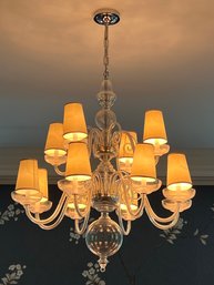 Glass Chandelier With 12 Arms And Shades