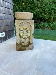 Outdoor Stone Mayan Planter With Moss