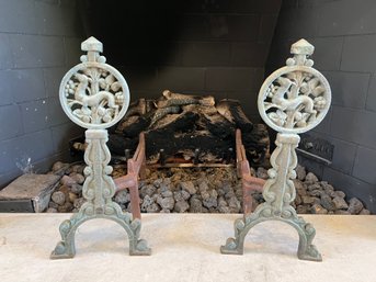 Antique Arts And Crafts Period Pair Of Andirons