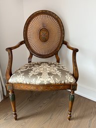 Vintage Italian Hand Painted Caned Arm Chair