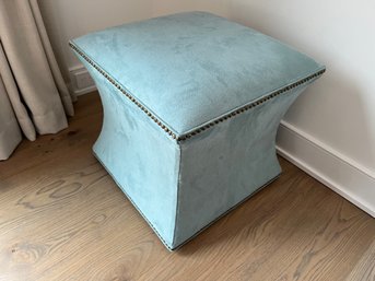 Blue Suede Upholstered Square Ottoman
