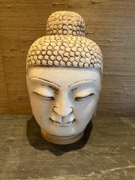 Stone Buddha Head On Wood Base
