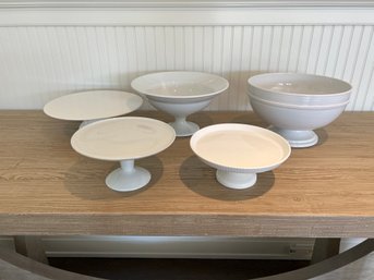 Lot Of 5 White Ceramic Pedestal Serving Pieces
