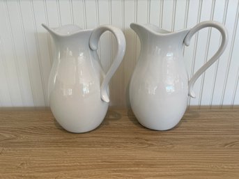 Set Of 2 White Ceramic Pitchers