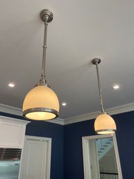 Pair Of Chrome And Glass Pendant Lights