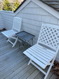 Two Outdoor Folding Chairs And Side Table