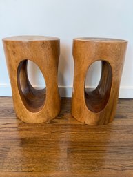 Round Natural Wood Side Tables