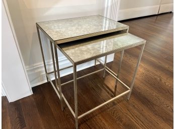 Ethan Allen Glass Mirror Nesting Table Large