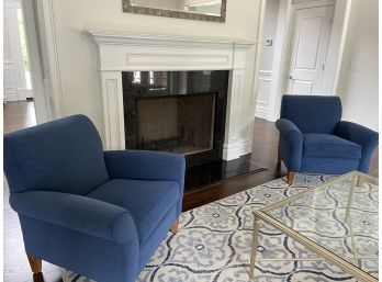Pair Of Ethan Allen Blue Single Sofa Chairs
