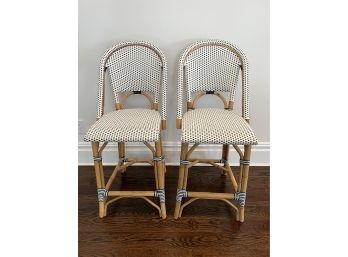 Pair Serena & Lily White, Blue And Wood Stools