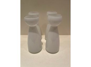 Set Of 4 Modern White Glass Vases