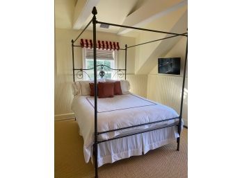 Queen Size Metal Four Poster Bed, Mattress, Boxspring, Linens