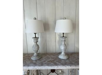 Pair Of White Distressed Table Lamps