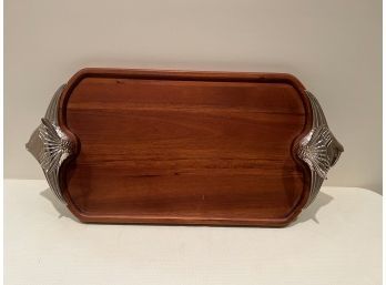 Frontgate Wood Tray With Silver Fish Handles