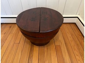Antique Chinese Wood Rice Barrel With Two Piece Lid