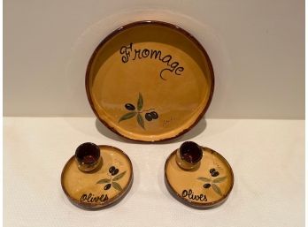 Italian Cheese Serving Tray And 2 Olive Dishes
