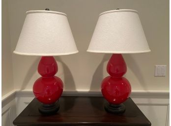 Pair Of Red Ceramic Lamps