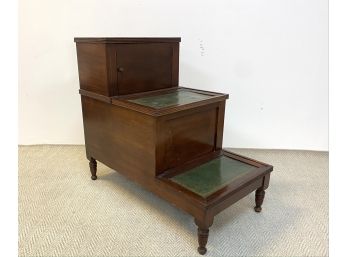 Antique Leather Top Mahogany Library Steps