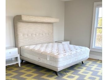 Contemporary Tan And White Upholstered King Bed And Mattress