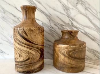 Set Of Two Natural Wood Vases