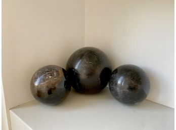 Set Of Three Petrified Wood Decorative Balls
