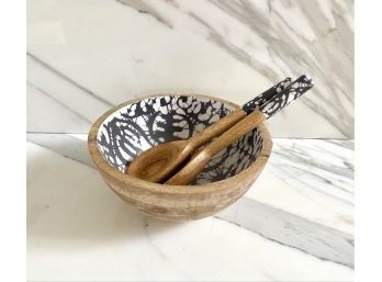 Wood Salad Bowl With Utensils