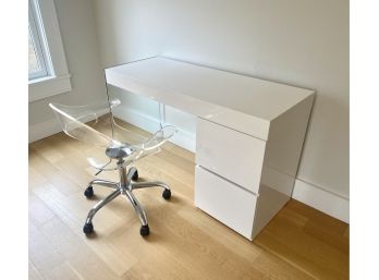 Modern White Laquer And Glass Desk With Lucite Desk Chair