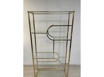Tall Mid Century Brass And Glass Etagere Shelf