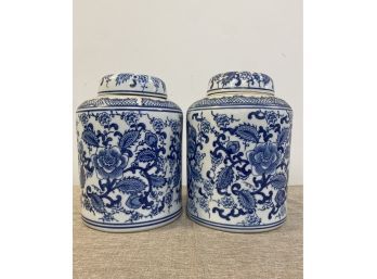 Blue And White Ceramic Cannisters