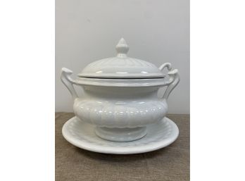 White Soup Tureen With Ladle