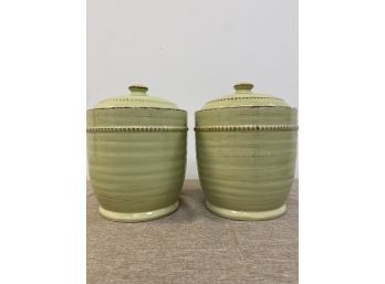 Set Of 2 Green Canisters By Authentic Kitchen