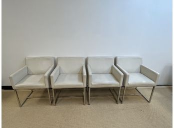 Set Of 4 Emery Track Restoration Hardware Leather Arm Chairs