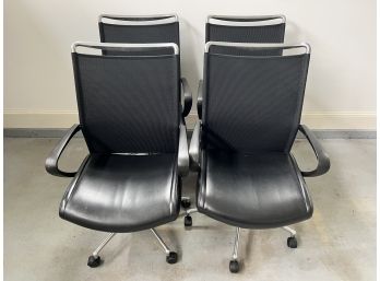 Set Of FOUR Arcadia Leather And Chrome Desk Chairs