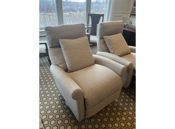 Pair Of American Leather Arm Chairs With Leg Rests