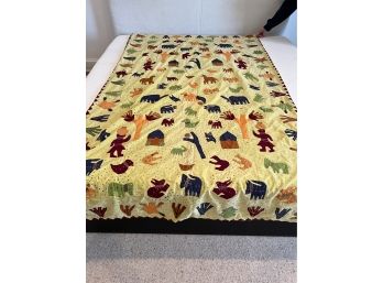 Hand Stitched Velvet Applique Duvet Cover With Silk Lining (Brown Base Color)