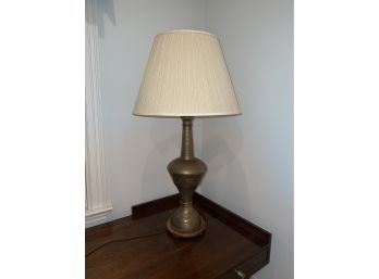 Vintage Large Brass Lamp With Wood Base