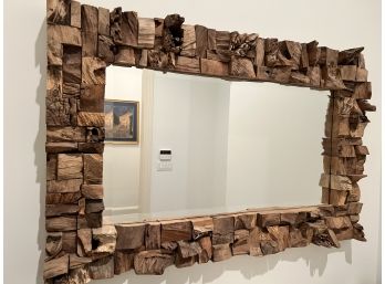Mirror Framed In Natural Driftwood Blocks