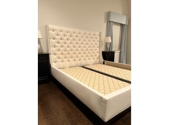 Vanguard King Bed Tufted Upholstered Cream Headboard With Silver Nailhead Trim. Twin Box Springs Included