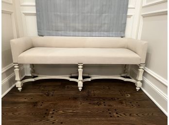 Beautifully Upholstered Off-white Wood And Fabric Bench