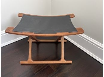 Leather And Wood Folding Seat Bench