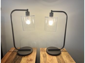 Pair Of West Elm Metal And Glass Table Lamps