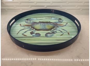 Decorative Round Blue Crab Serving Tray By Rockflowerpaper