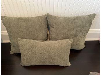 Set Of 3 Grey/Green Throw Pillows
