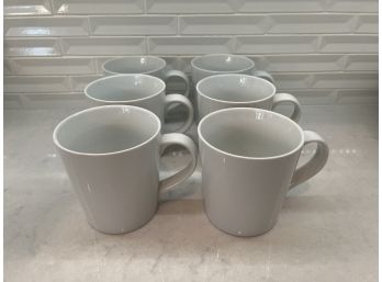 Set Of 6 White Crate & Barrel Coffee Mugs