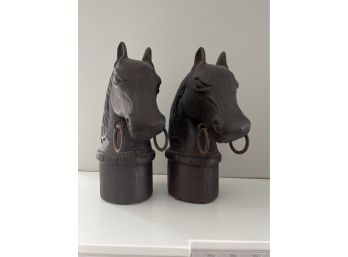 Pair Of Antique Cast Iron Hitching Post Tops