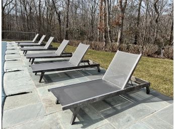 Set Of SIX Hildreths Teak And Mesh Outdoor Chaise Lounges